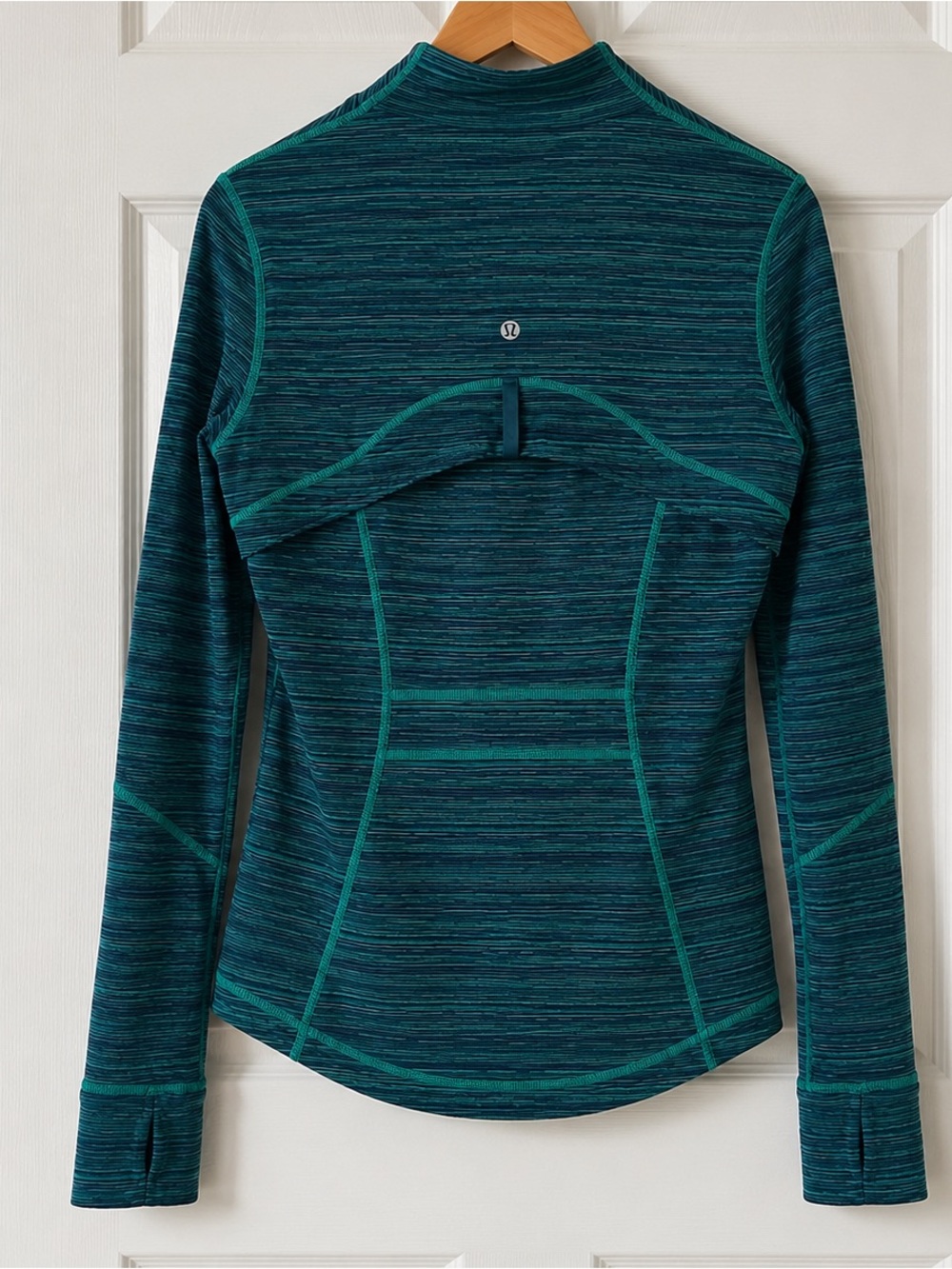 Lululemon Define Jacket Womens 10 Teal Striped Full Zip Athletic Yoga Jacket - Picture 3 of 11